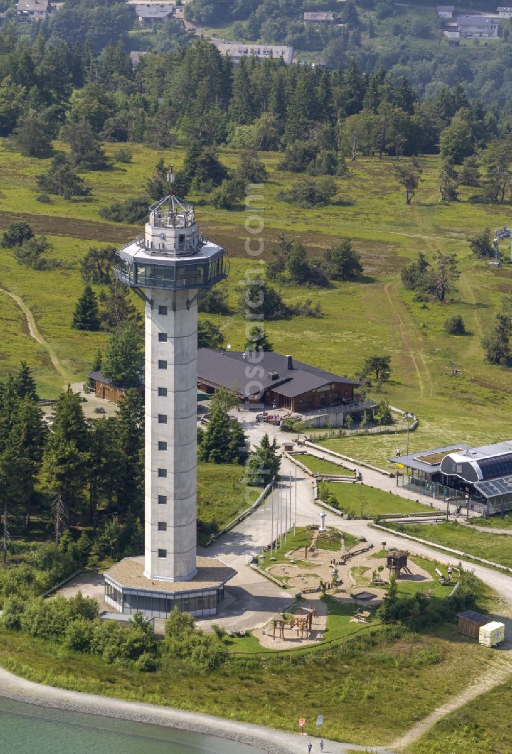 Willingen from above - Hochheide tower, the Ettelsberg mountain hut and the cableway station on the Ettelsberg in Willingen in Hesse