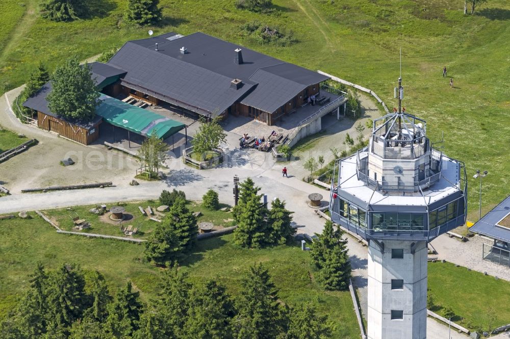 Aerial photograph Willingen - Hochheide tower and the Ettelsberg mountain hut on the Ettelsberg in Willingen in Hesse