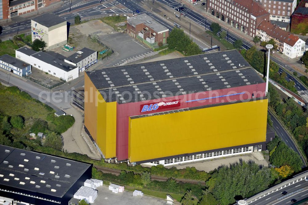 Bremen from above - Blick auf das Hochregallager der BLG Logistic Group in Bremen. Von diesem Standort aus werden die europäischen Filialen der Firma Tchibo beliefert. View to the high rack warehouse of the BLG Logistic Group in Bremen. From this location the european branches of the company Tchibo are provided with products.