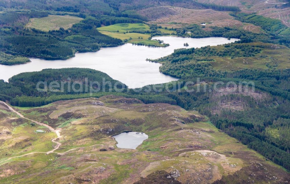 Fort Williams from the bird's eye view: Mountains and lakes of the Scottish Highlands in United Kingdom
