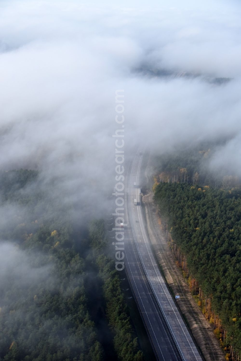 Rauen from the bird's eye view: Construction and widening of the route of the highway / motorway BAB A12 / E30 at Rauen in Brandenburg