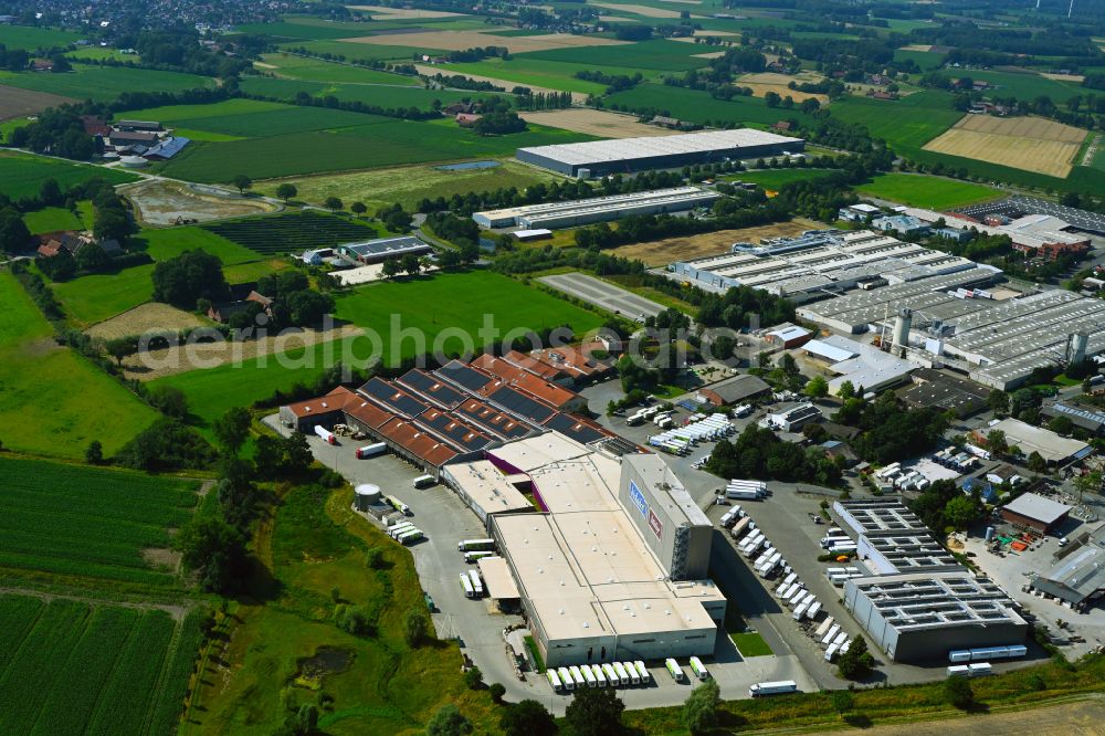 Coesfeld from above - High-bay warehouse building complex and logistics center on the premises the organic wholesaler Weiling on street Erlenweg in Coesfeld in the state North Rhine-Westphalia, Germany