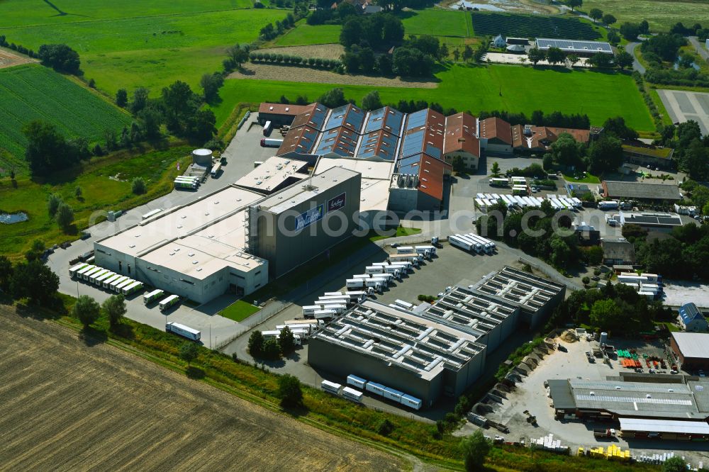 Coesfeld from the bird's eye view: High-bay warehouse building complex and logistics center on the premises the organic wholesaler Weiling on street Erlenweg in Coesfeld in the state North Rhine-Westphalia, Germany