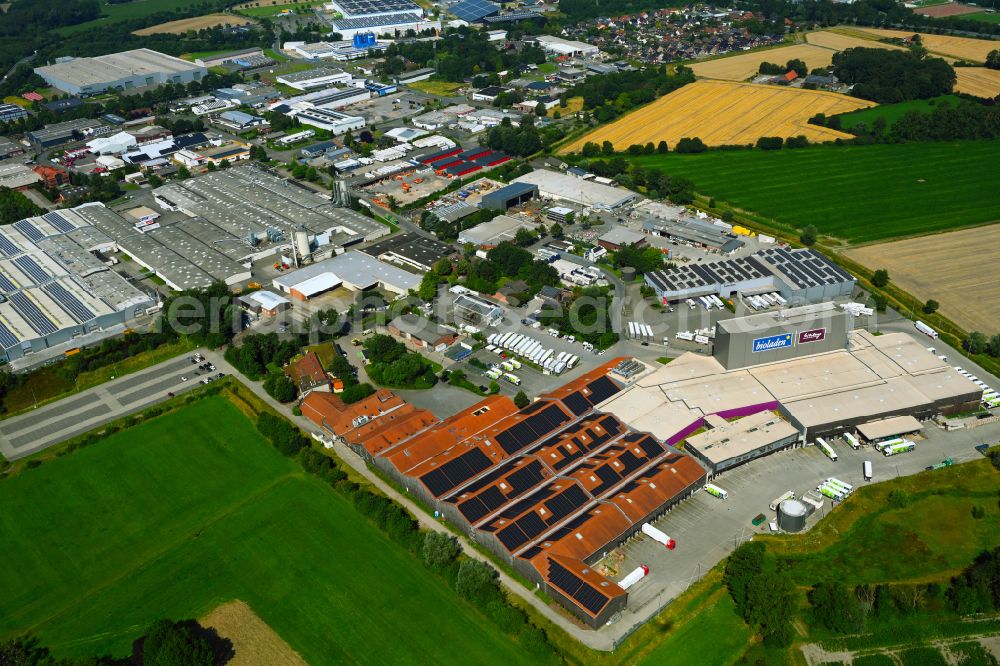 Coesfeld from above - High-bay warehouse building complex and logistics center on the premises the organic wholesaler Weiling on street Erlenweg in Coesfeld in the state North Rhine-Westphalia, Germany