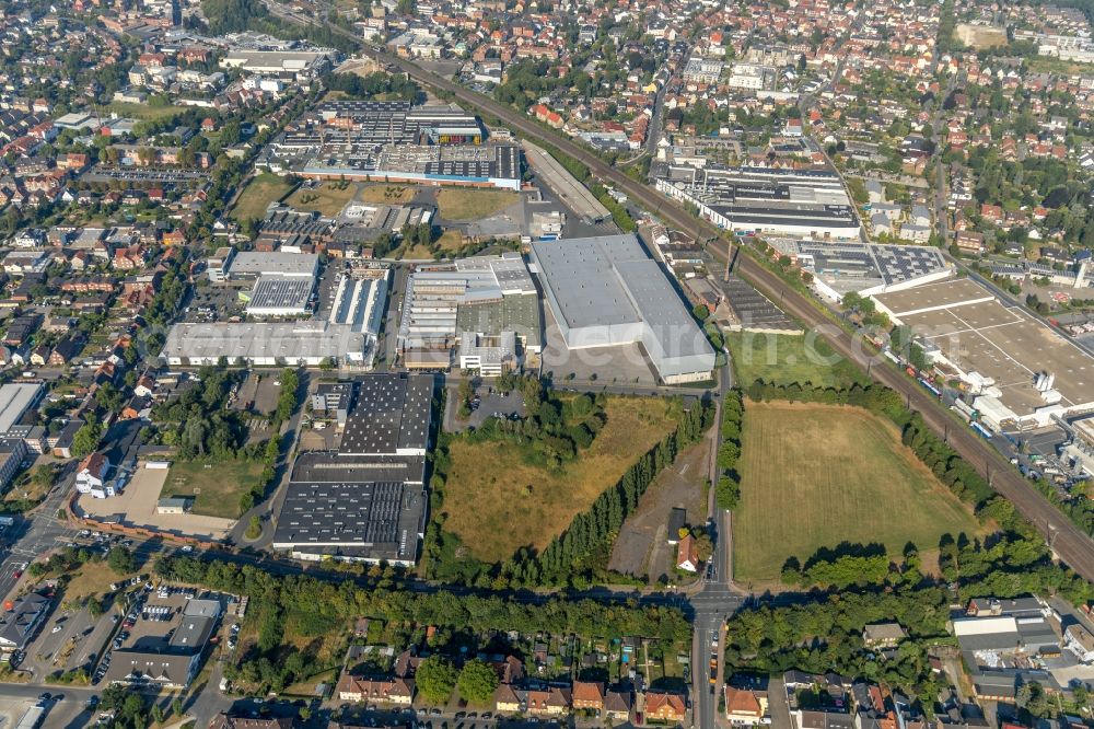 Ahlen from above - High-bay warehouse building complex and logistics center on the premises of Franz Kaldewei GmbH & Co. KG in Ahlen in the state North Rhine-Westphalia, Germany