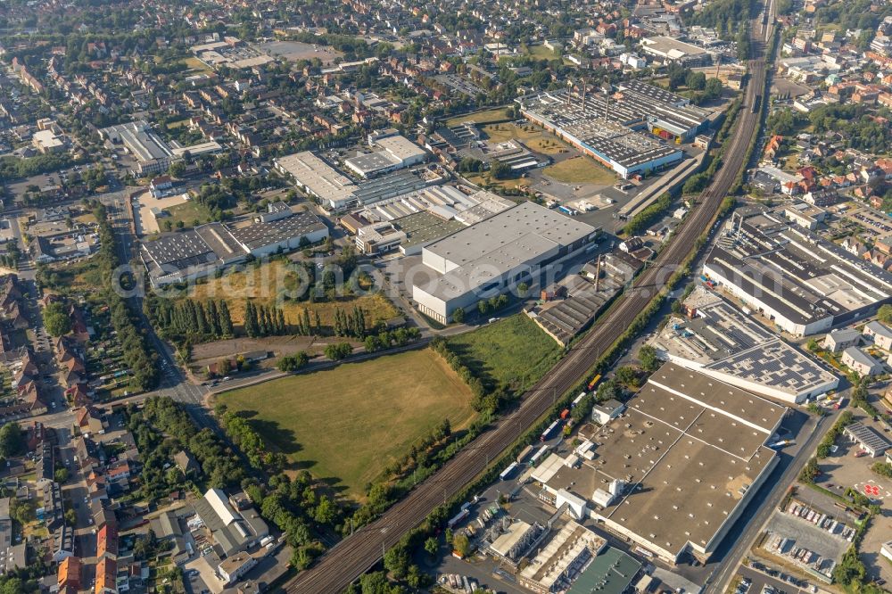 Ahlen from above - High-bay warehouse building complex and logistics center on the premises of Franz Kaldewei GmbH & Co. KG in Ahlen in the state North Rhine-Westphalia, Germany