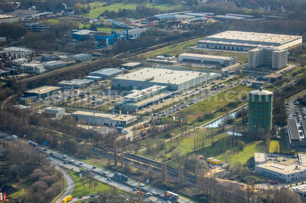 Herne from the bird's eye view: High-bay warehouse building complex and logistics center on the premises Sanacorp Pharmahandel GmbH on Lindenallee in Herne in the state North Rhine-Westphalia