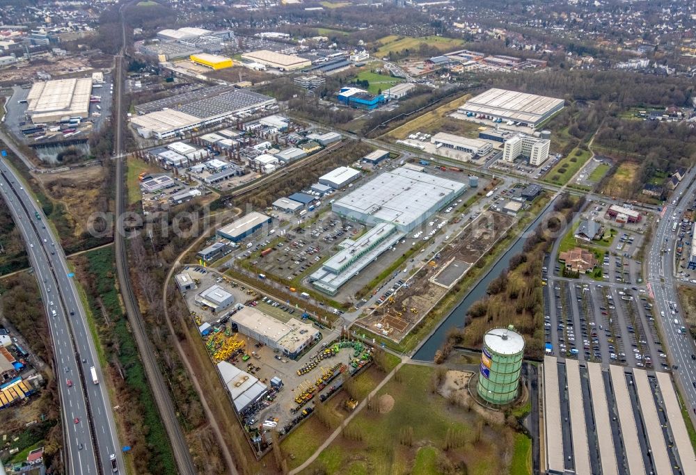 Aerial image Herne - High-bay warehouse building complex and logistics center on the premises Sanacorp Pharmahandel GmbH on Lindenallee in Herne in the state North Rhine-Westphalia