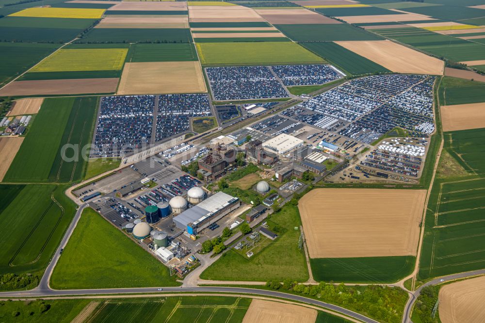 Zülpich from above - High-bay warehouse building complex and logistics center on the premises of Wallenius Wilhelmsen ASA on street Richard-Lawson-Strasse in the district Geich in Zuelpich in the state North Rhine-Westphalia, Germany