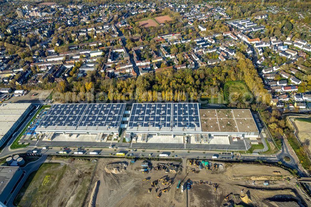 Aerial photograph Gelsenkirchen - of a high-bay warehouse building complex and logistics center on the Europastrasse in the district of Bulmke-Huellen in Gelsenkirchen in the Ruhr area in the state of North Rhine-Westphalia, Germany