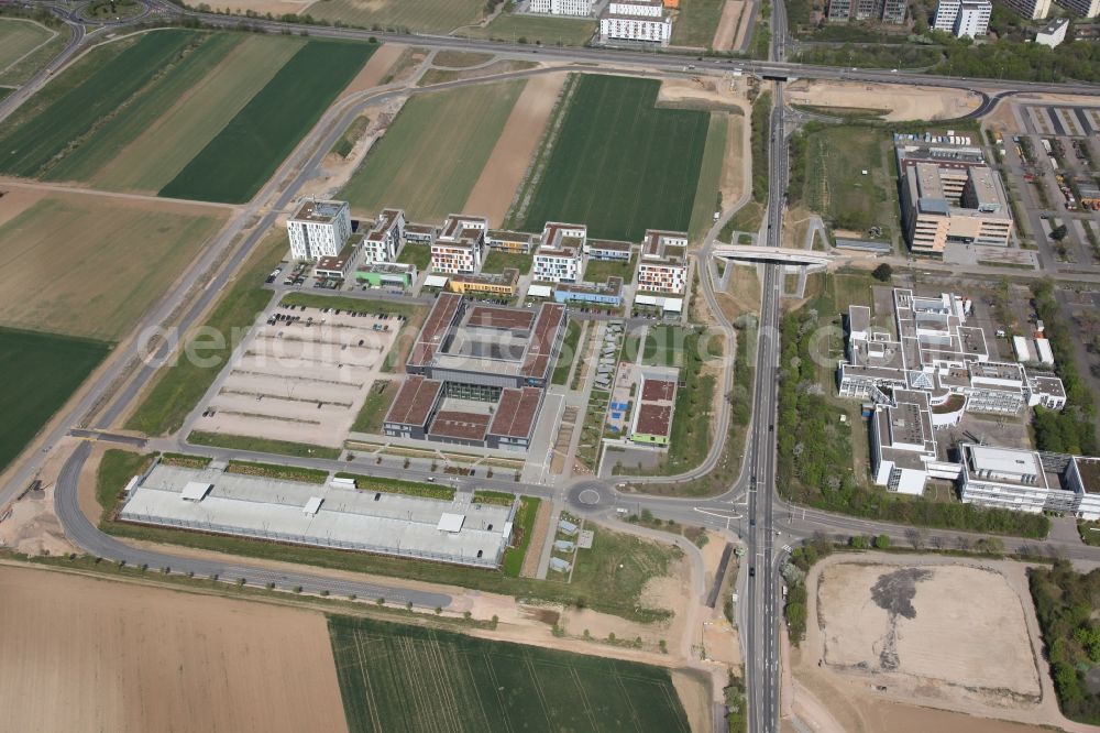 Aerial photograph Mainz - View of the building on the campus of the University of Mainz at the Lucy-Hillebrand Street in Mainz in Rhineland-Palatinate