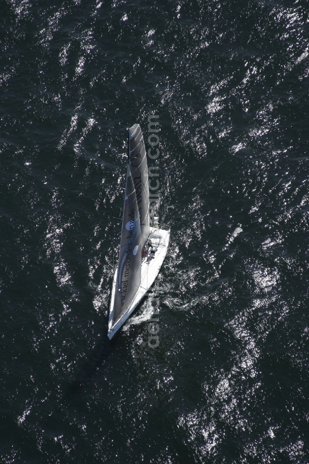 Aerial image Kiel - Offshore sailing racing yacht on the Kiel Fjord in Schleswig-Holstein