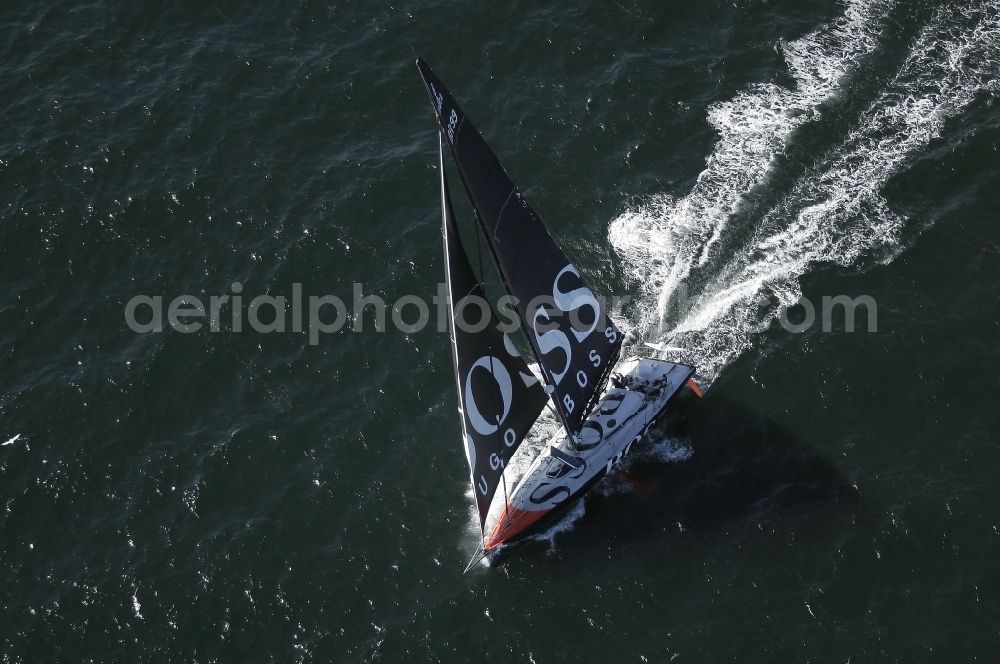 Aerial photograph Kiel - Offshore sailing racing yacht on the Kiel Fjord in Schleswig-Holstein