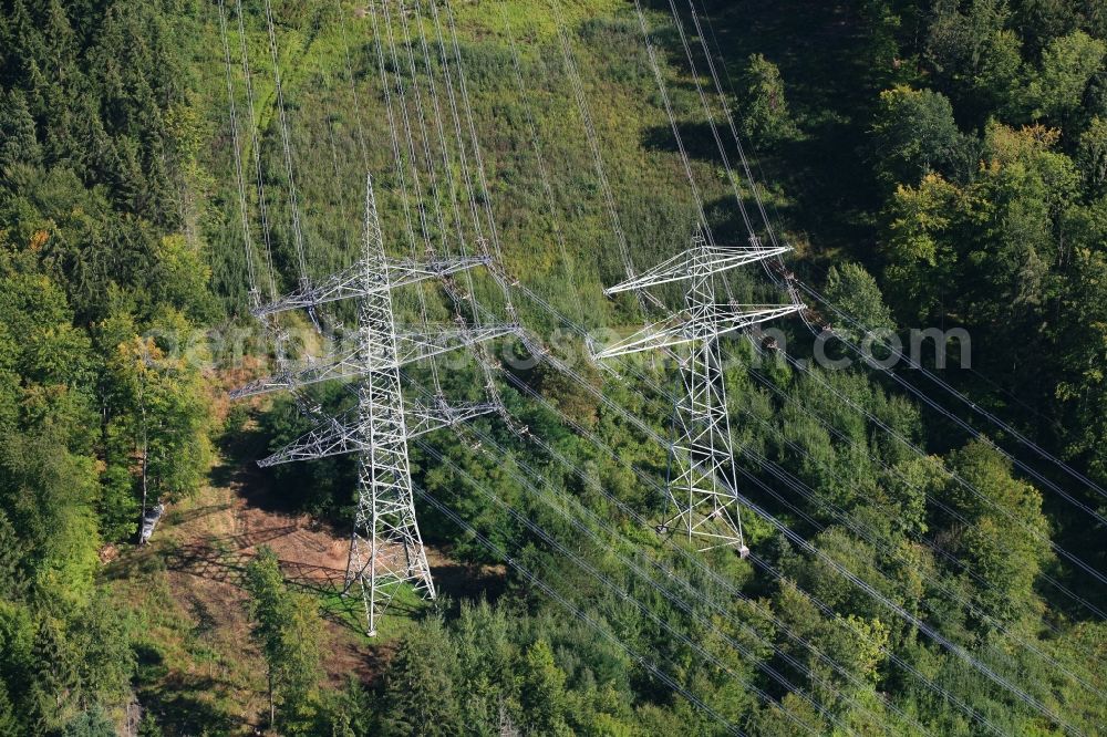 Wehr from the bird's eye view: Current route of the power lines and pylons in Wehr in the state Baden-Wurttemberg, Germany