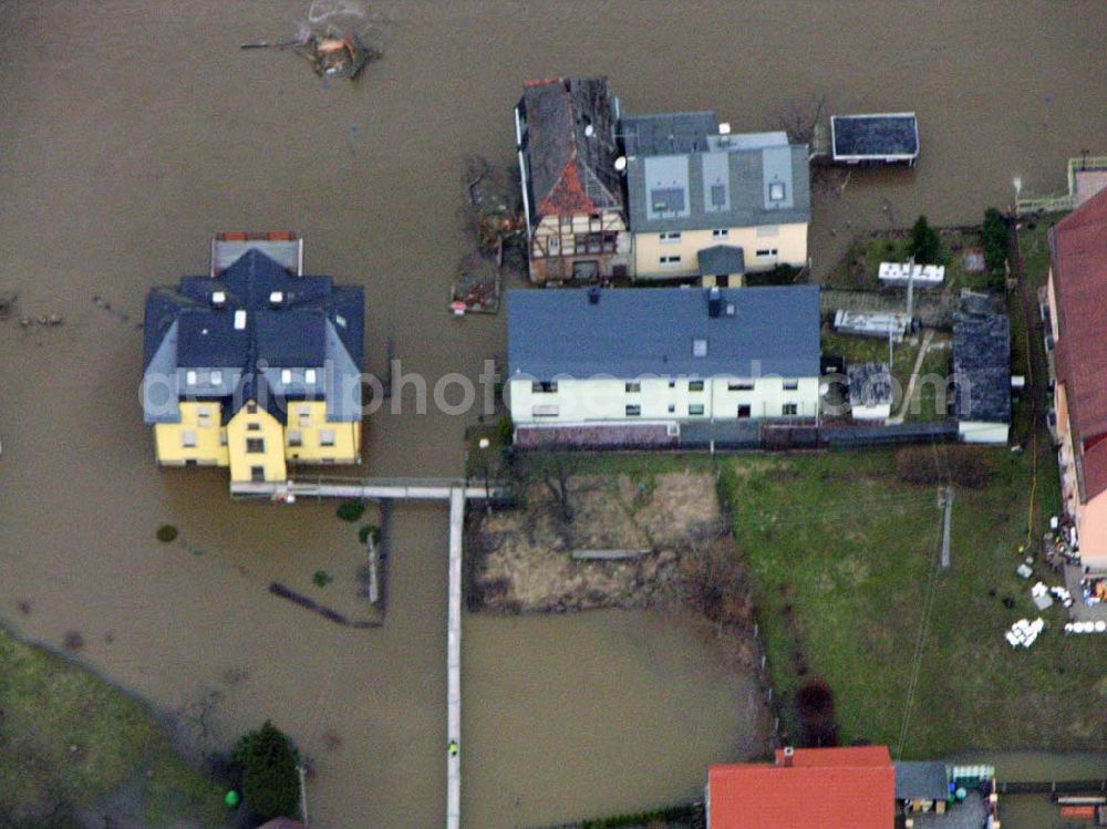 Bad Schandau from above - 31.03.2006 Bad Schandau; Hochwasser in Bad Schandau durch die Elbe entland der Bahnstrecke nach Krippen.