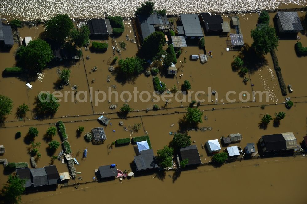 Milbitz from the bird's eye view: Flood disaster flood flooding the banks of the Elster and surrounding areas in Milbitz in Thuringia