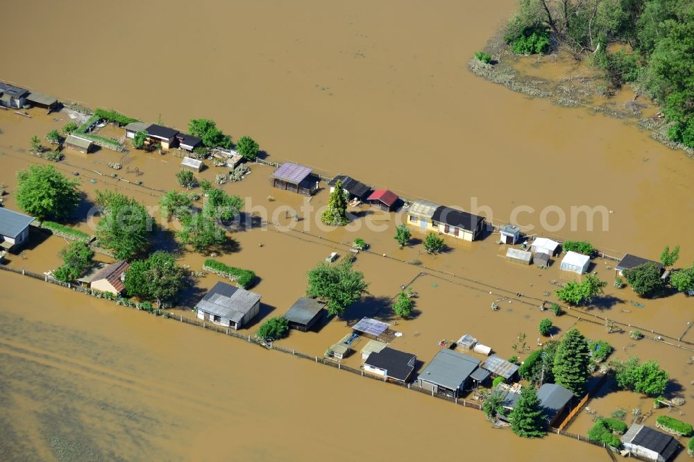 Milbitz from above - Flood disaster flood flooding the banks of the Elster and surrounding areas in Milbitz in Thuringia