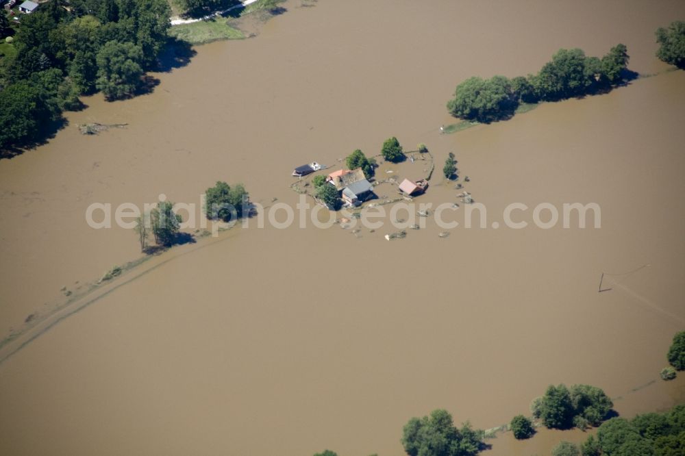 Wurzen from above - Flood disaster flood flooding the bank of the Mulde and enclosed houses in Wurzen in Saxony