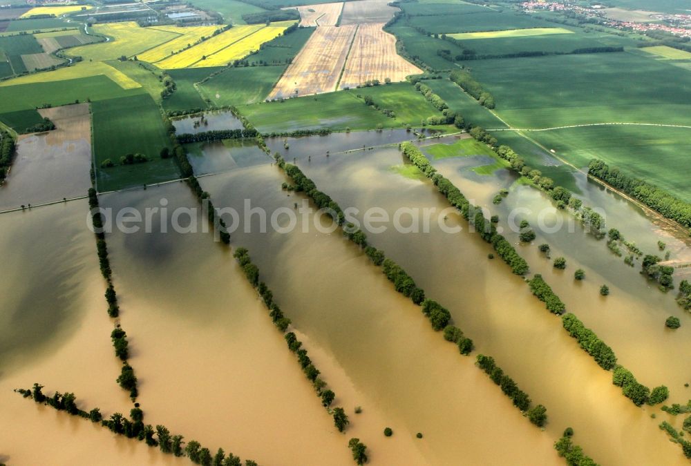 Gebesee from above - Flood disaster flood flooded fields and meadows in Gebesee in Thuringia