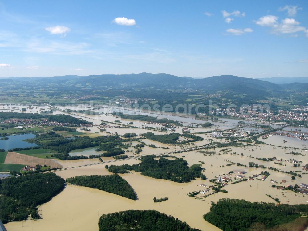 Plattling from above - Flood in Plattling in bavaria, Deggendorf, highway A3