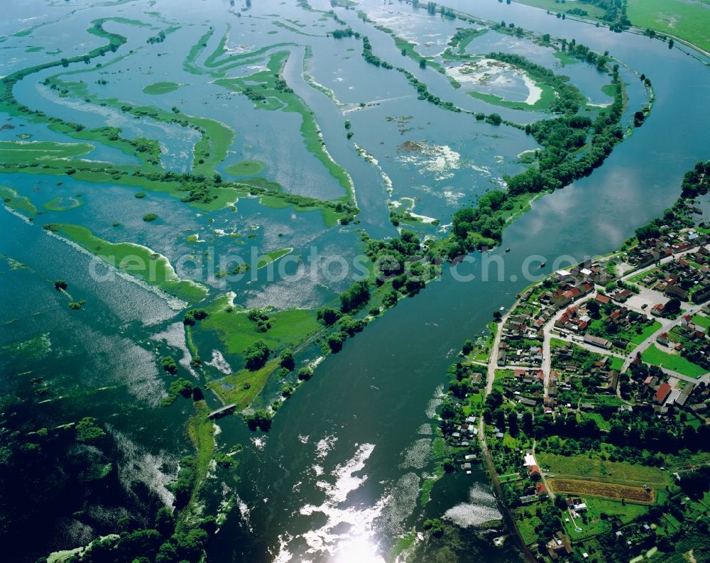 Gartz from above - Flooding of the river Oder in the county district of Uckermark near Gartz in the state of Brandenburg