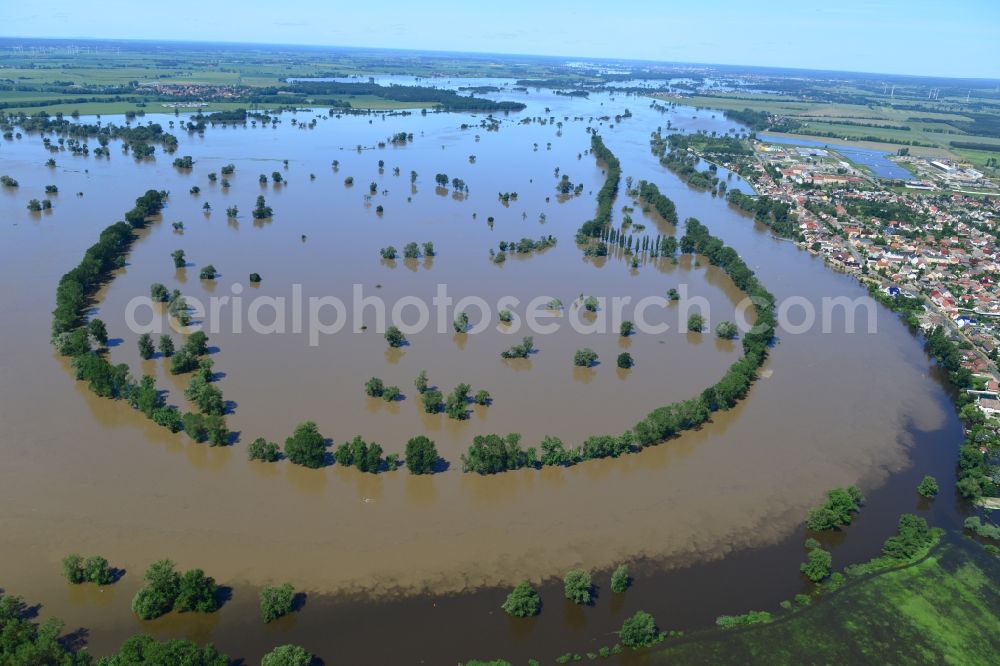 Aerial image Elster - Flood level - situation from flooding and overflow of the banks of the Elbe Elster (Elbe) in Saxony-Anhalt