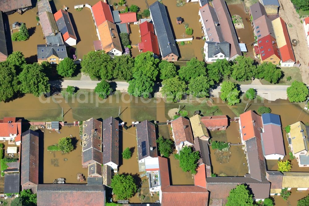 Aerial photograph Glaucha OT Oberglaucha - Flood level - situation from flooding and overflow of the bank of the Mulde in Glaucha destrict Oberglaucha inSaxony