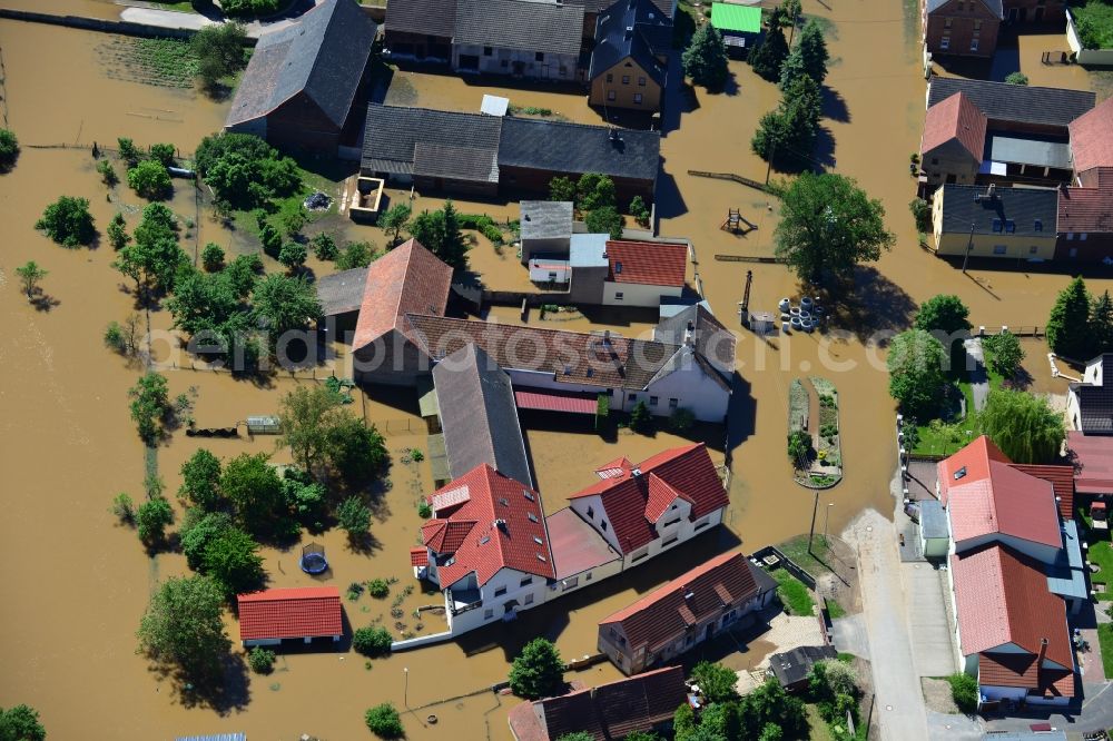 Aerial image Glaucha OT Oberglaucha - Flood level - situation from flooding and overflow of the bank of the Mulde in Glaucha destrict Oberglaucha inSaxony