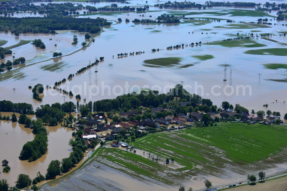 Glaucha OT Oberglaucha from above - Flood level - situation from flooding and overflow of the bank of the Mulde in Glaucha destrict Oberglaucha in Saxony