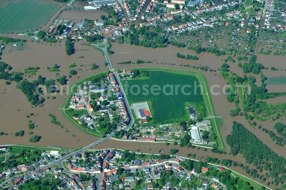 Aerial image Jeßnitz - Flood level - situation from flooding and overflow of the bank of the Mulde at Jeßnitz in Saxony-Anhalt