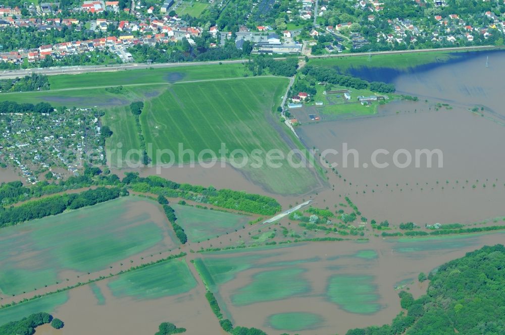 Jeßnitz from above - Flood level - situation from flooding and overflow of the bank of the Mulde at Jeßnitz in Saxony-Anhalt