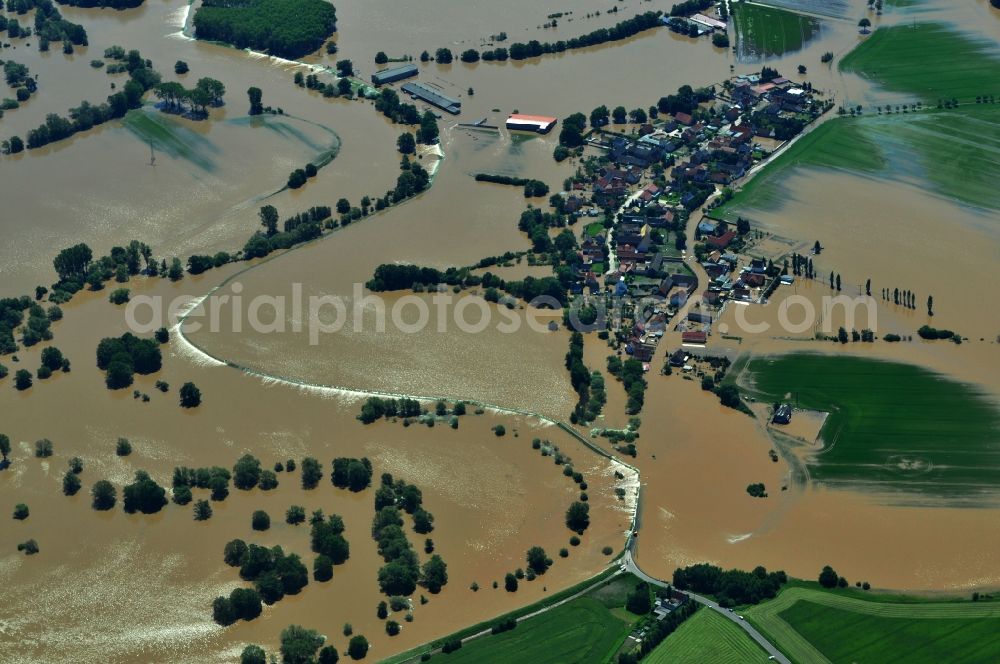 Aerial image Wolfen - Flood level - situation from flooding and overflow of the bank of the Mulde at Wolfen in Saxony-Anhalt