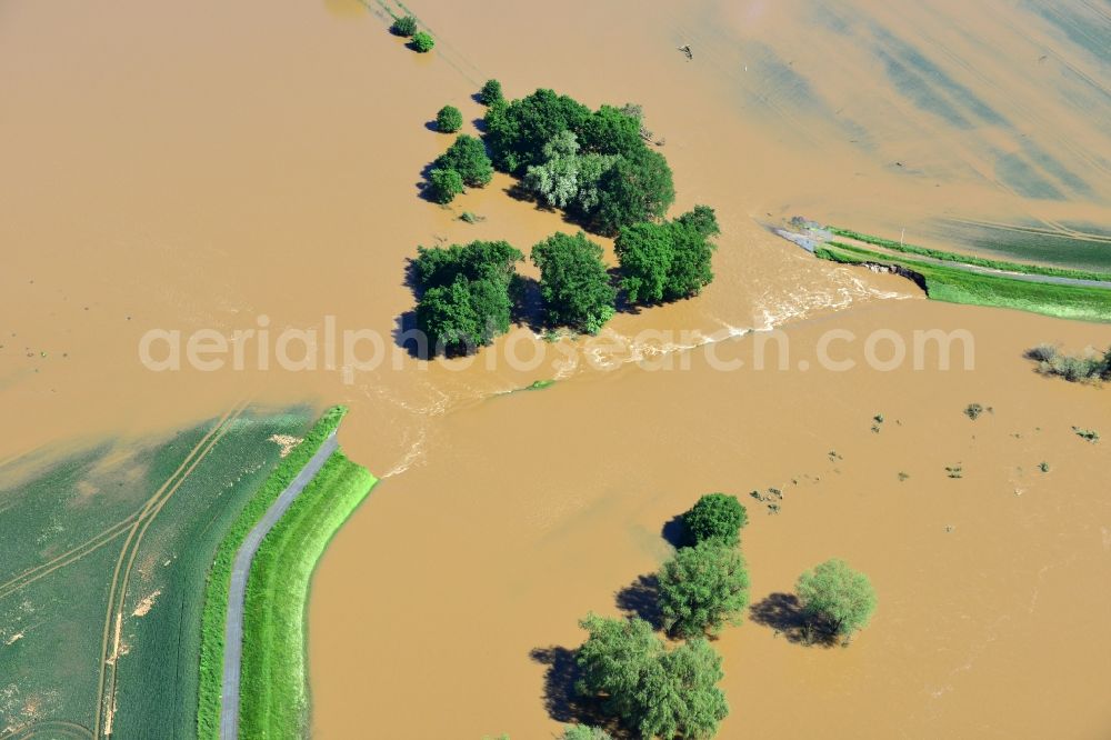 Glaucha OT Oberglaucha from above - Flood level - situation from flooding and overflow of the bank of the Mulde in Glaucha destrict Oberglaucha in Saxony