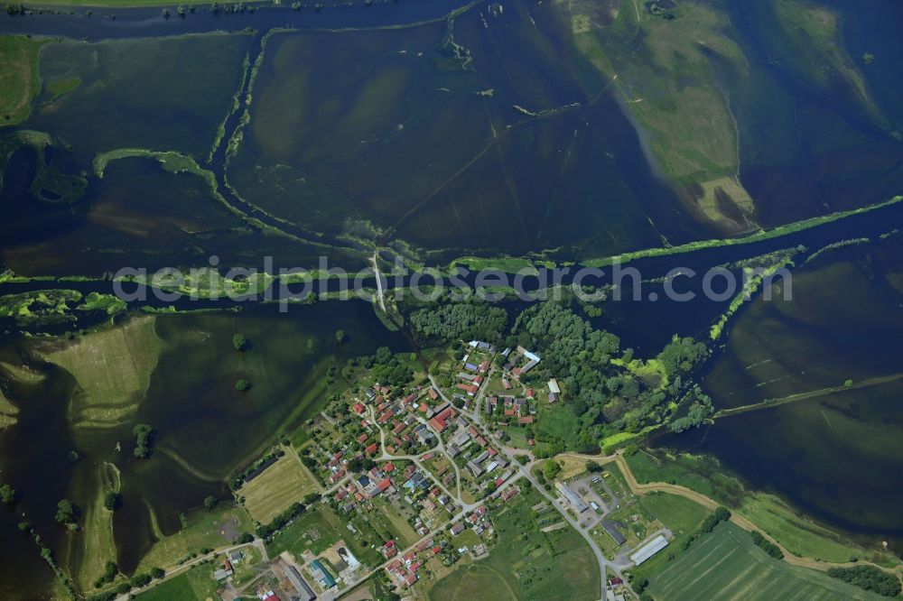 Aerial image Rhinow - Flood level - situation by flooding the Havelaue west of Rhinow in Brandenburg