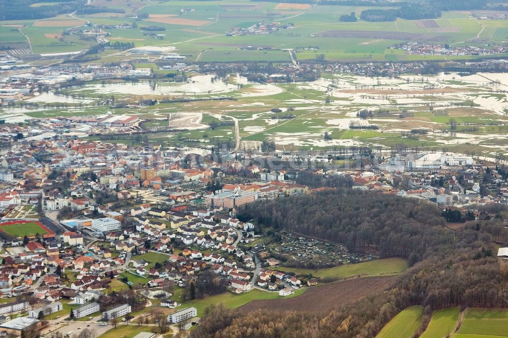 Aerial photograph Cham - Flood situation around and in the area in Cham in the state Bavaria, Germany