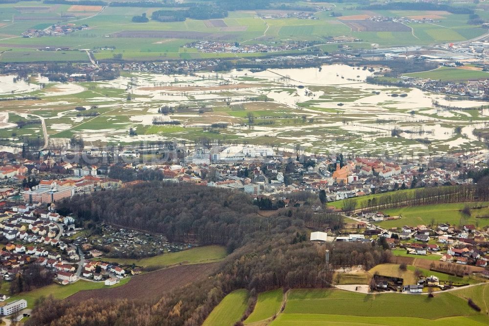 Cham from above - Flood situation around and in the area in Cham in the state Bavaria, Germany