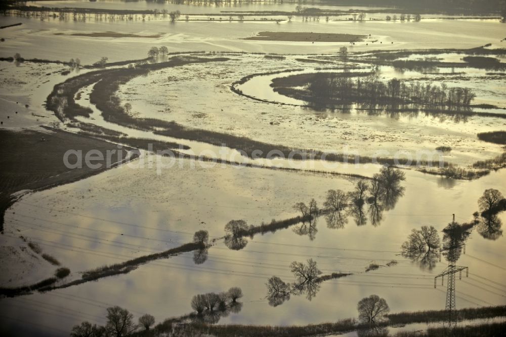 Milow from above - Flood situation around and in the area in Milow in the state Brandenburg, Germany