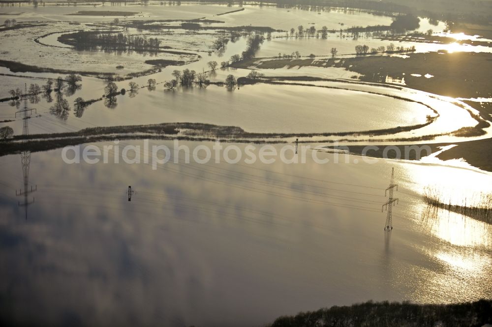 Aerial photograph Milow - Flood situation around and in the area in Milow in the state Brandenburg, Germany