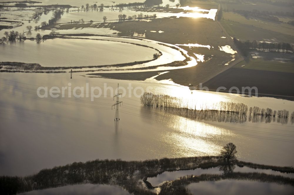 Milow from above - Flood situation around and in the area in Milow in the state Brandenburg, Germany