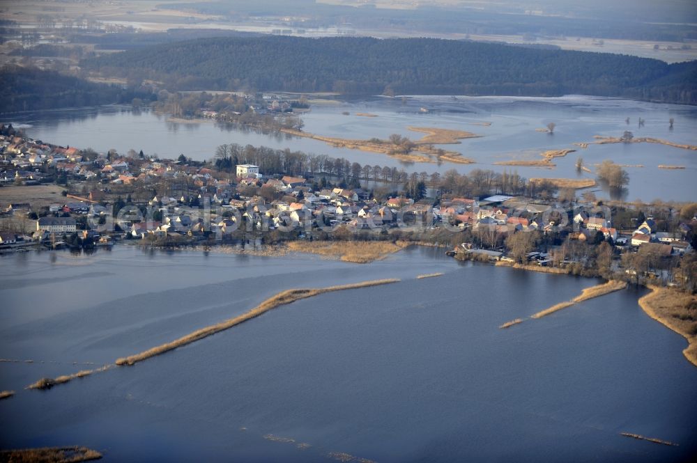 Aerial image Milow - Flood situation around and in the area in Milow in the state Brandenburg, Germany