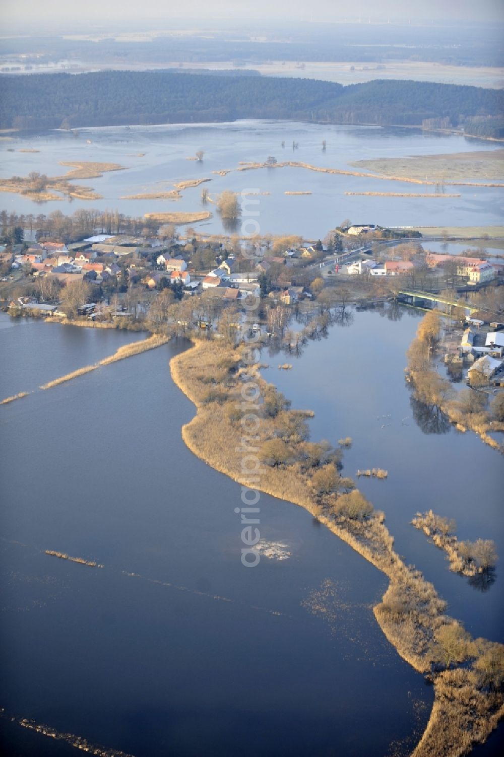 Milow from above - Flood situation around and in the area in Milow in the state Brandenburg, Germany