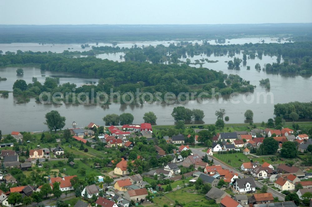 Aerial image Ratzdorf - Flood situation around and in the area in Ratzdorf in the state Brandenburg, Germany