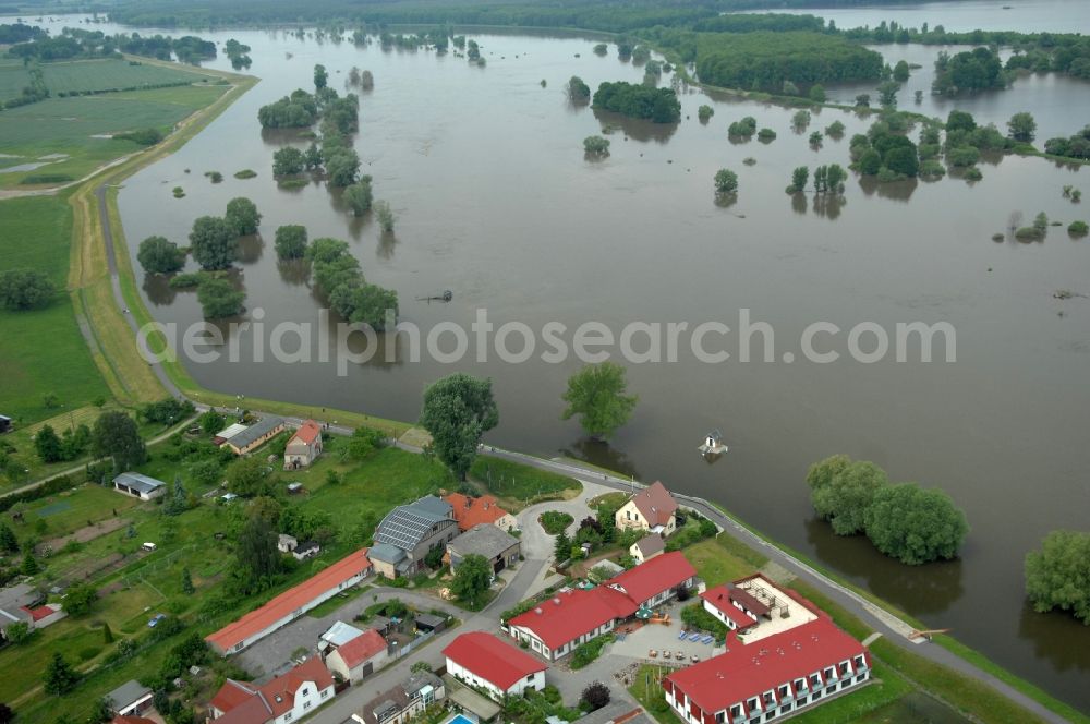 Aerial image Ratzdorf - Flood situation around and in the area in Ratzdorf in the state Brandenburg, Germany