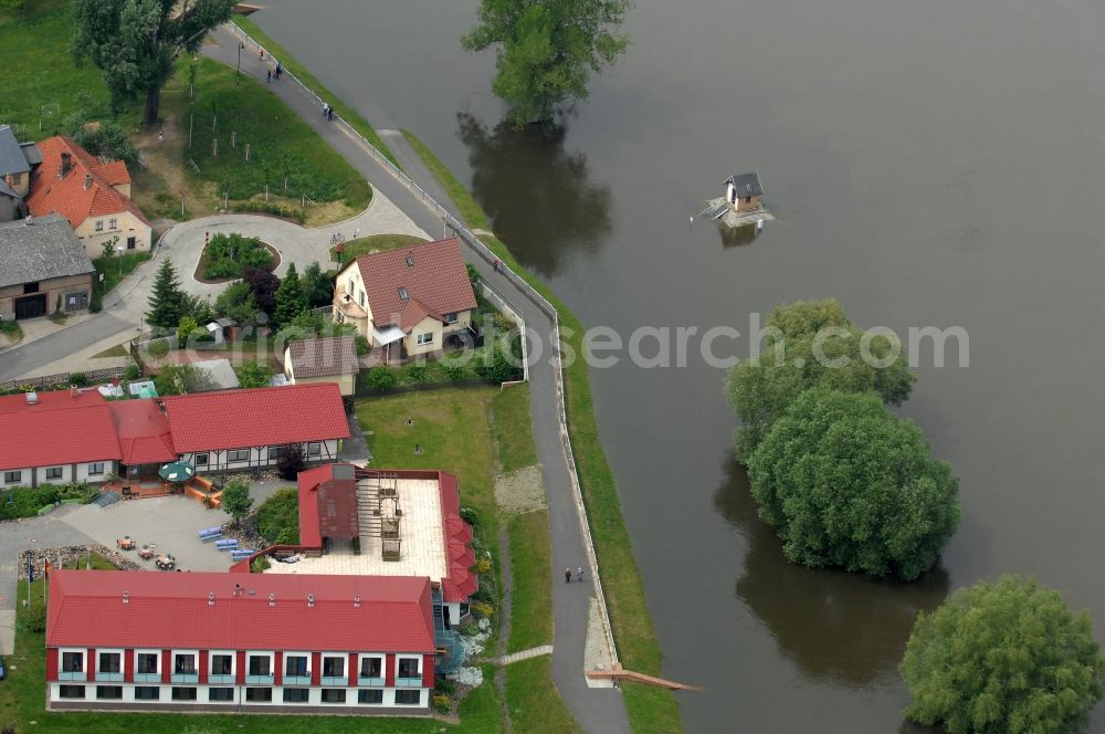 Ratzdorf from above - Flood situation around and in the area in Ratzdorf in the state Brandenburg, Germany