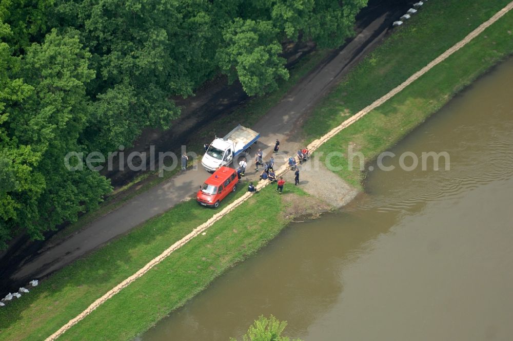 Aerial photograph Ratzdorf - Flood situation around and in the area in Ratzdorf in the state Brandenburg, Germany