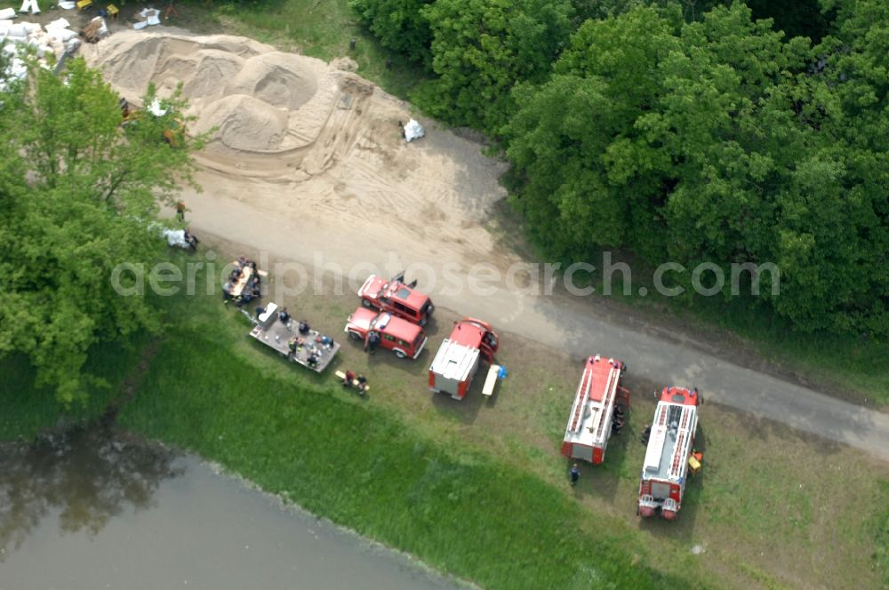 Aerial image Ratzdorf - Flood situation around and in the area in Ratzdorf in the state Brandenburg, Germany