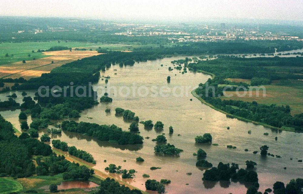 Aerial image Ratzdorf - Flood situation around and in the area in Ratzdorf in the state Brandenburg, Germany