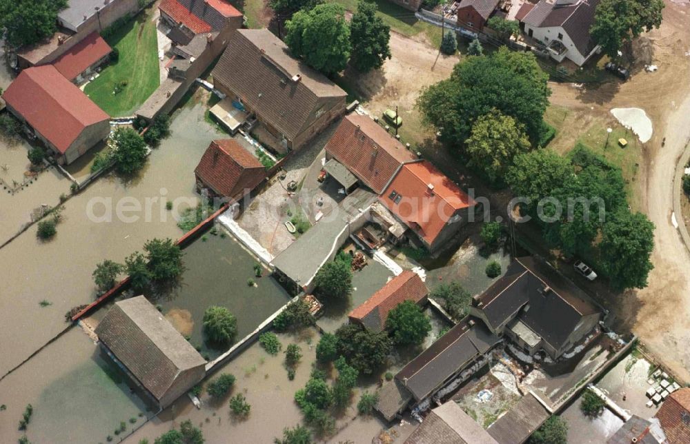 Aerial image Ratzdorf - Flood situation around and in the area in Ratzdorf in the state Brandenburg, Germany