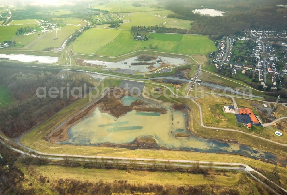 Aerial image Castrop-Rauxel - Flood - retention basin - protective dam construction on Rittershofer Strasse in Castrop-Rauxel in the state North Rhine-Westphalia, Germany