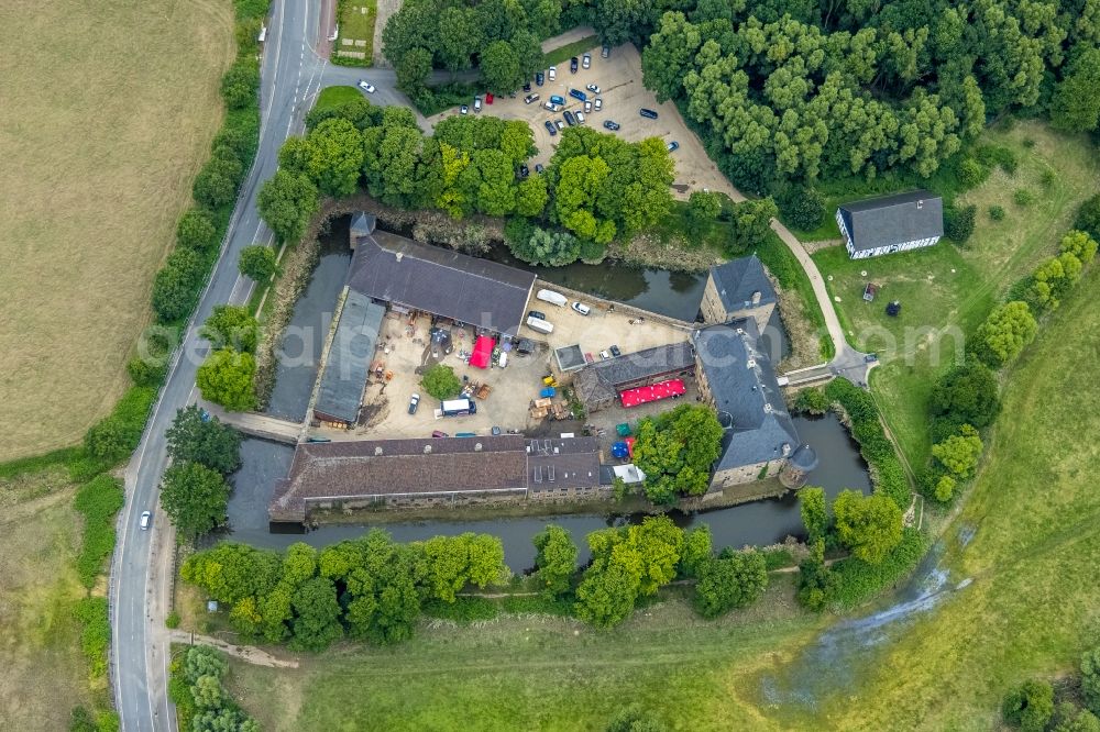 Aerial image Hattingen - Flood damage to the fortress of the castle Haus Kemnade An der Kemnade in Hattingen in the Ruhr area in the state North Rhine-Westphalia, Germany